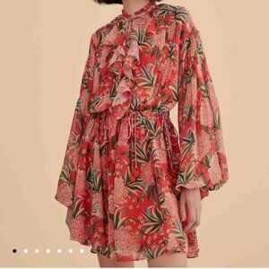 FARM RIO Red pineapple bloom v neck mini dress *flawed*
